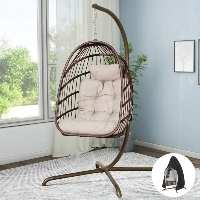 FINCATI Chaise balançoire d'intérieur œuf avec support, Chaise suspendue œuf avec support de 158 kg, Hamac en osier pour patio extérieur avec support