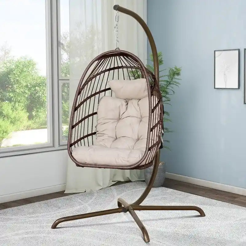 FINCATI Chaise balançoire d'intérieur œuf avec support, Chaise suspendue œuf avec support de 158 kg, Hamac en osier pour patio extérieur avec support