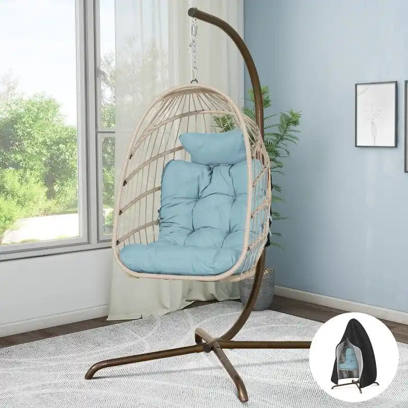 FINCATI Chaise balançoire d'intérieur œuf avec support, Chaise suspendue œuf avec support de 158 kg, Hamac en osier pour patio extérieur avec support