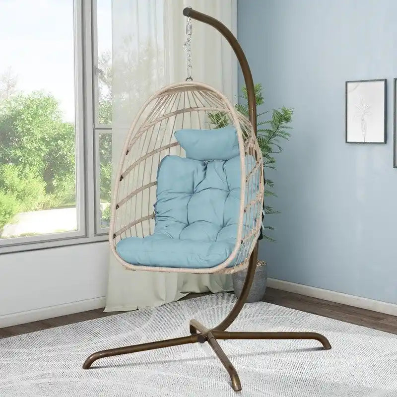 FINCATI Chaise balançoire d'intérieur œuf avec support, Chaise suspendue œuf avec support de 158 kg, Hamac en osier pour patio extérieur avec support