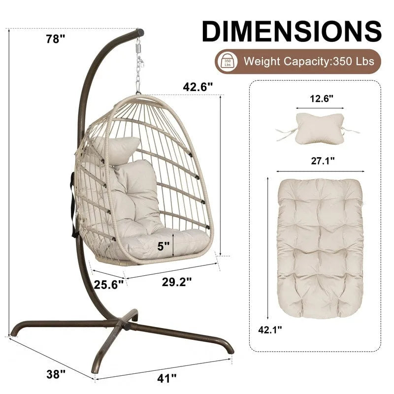 FINCATI Chaise balançoire d'intérieur œuf avec support, Chaise suspendue œuf avec support de 158 kg, Hamac en osier pour patio extérieur avec support