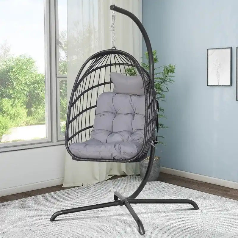 FINCATI Chaise balançoire d'intérieur œuf avec support, Chaise suspendue œuf avec support de 158 kg, Hamac en osier pour patio extérieur avec support