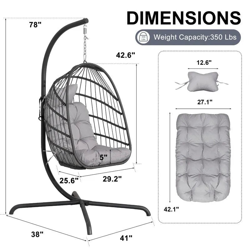 FINCATI Chaise balançoire d'intérieur œuf avec support, Chaise suspendue œuf avec support de 158 kg, Hamac en osier pour patio extérieur avec support