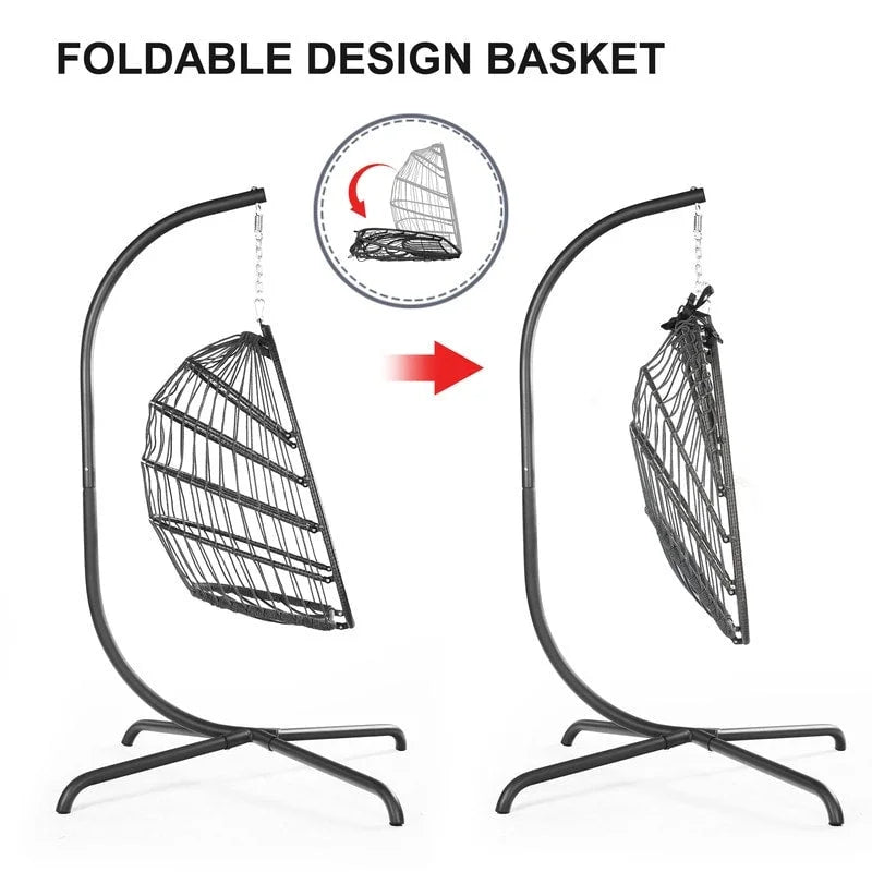 FINCATI Chaise balançoire d'intérieur œuf avec support, Chaise suspendue œuf avec support de 158 kg, Hamac en osier pour patio extérieur avec support