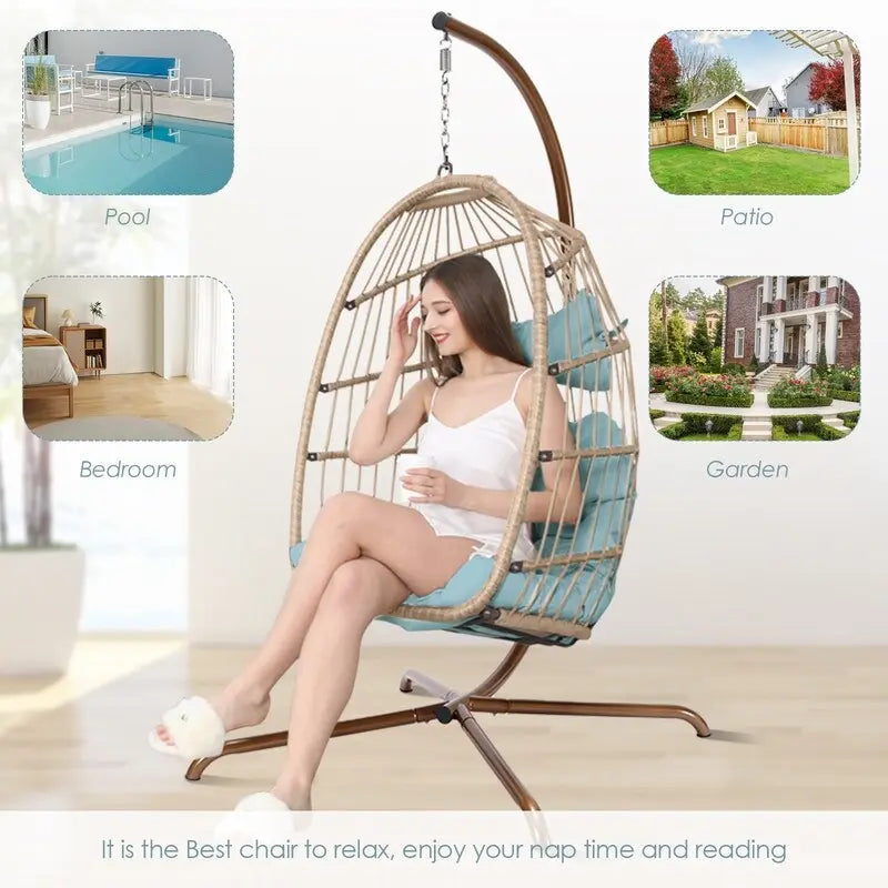 FINCATI Chaise balançoire d'intérieur œuf avec support, Chaise suspendue œuf avec support de 158 kg, Hamac en osier pour patio extérieur avec support