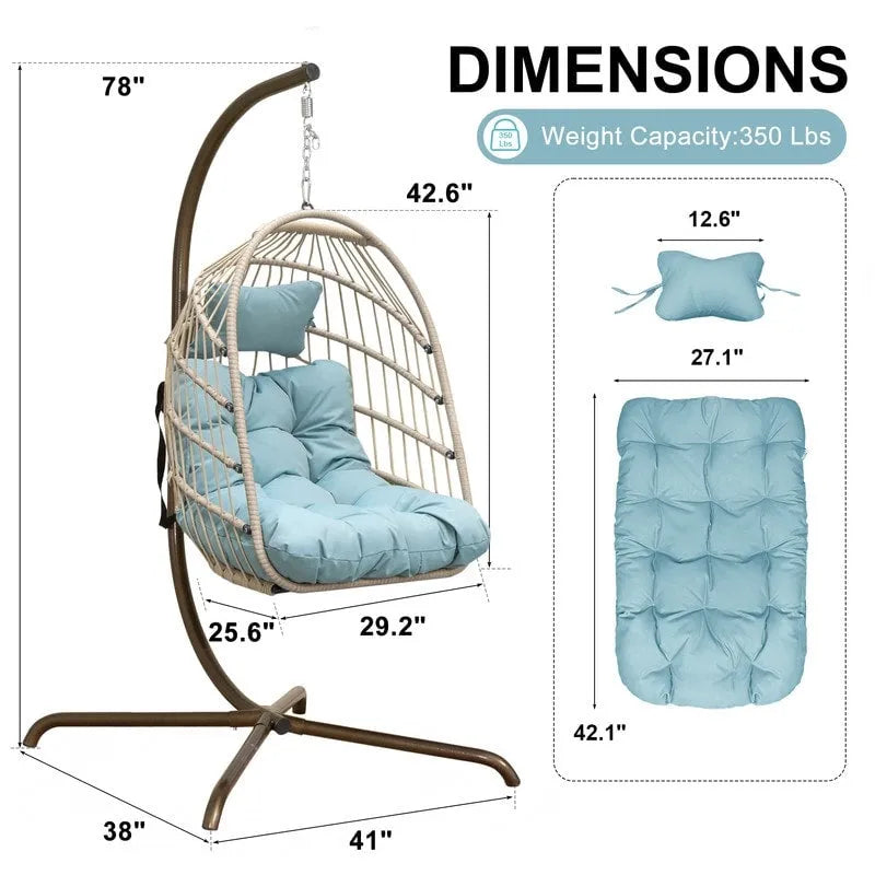 FINCATI Chaise balançoire d'intérieur œuf avec support, Chaise suspendue œuf avec support de 158 kg, Hamac en osier pour patio extérieur avec support
