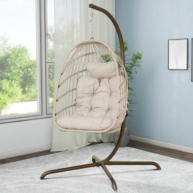 FINCATI Chaise balançoire d'intérieur œuf avec support, Chaise suspendue œuf avec support de 158 kg, Hamac en osier pour patio extérieur avec support