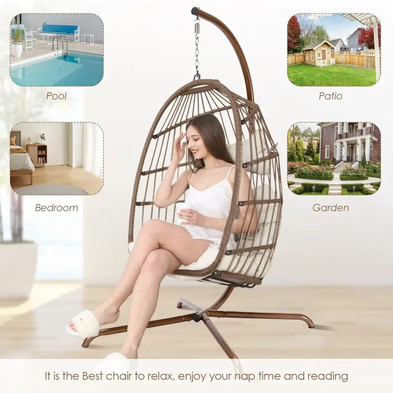 FINCATI Chaise balançoire d'intérieur œuf avec support, Chaise suspendue œuf avec support de 158 kg, Hamac en osier pour patio extérieur avec support