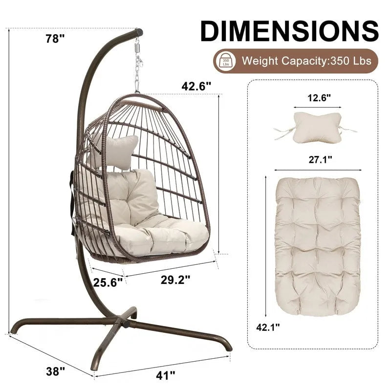 FINCATI Chaise balançoire d'intérieur œuf avec support, Chaise suspendue œuf avec support de 158 kg, Hamac en osier pour patio extérieur avec support