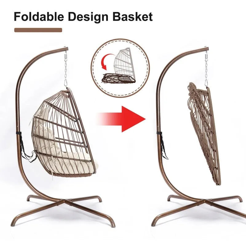 FINCATI Chaise balançoire d'intérieur œuf avec support, Chaise suspendue œuf avec support de 158 kg, Hamac en osier pour patio extérieur avec support
