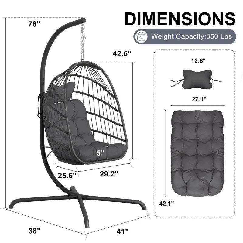 FINCATI Chaise balançoire d'intérieur œuf avec support, Chaise suspendue œuf avec support de 158 kg, Hamac en osier pour patio extérieur avec support