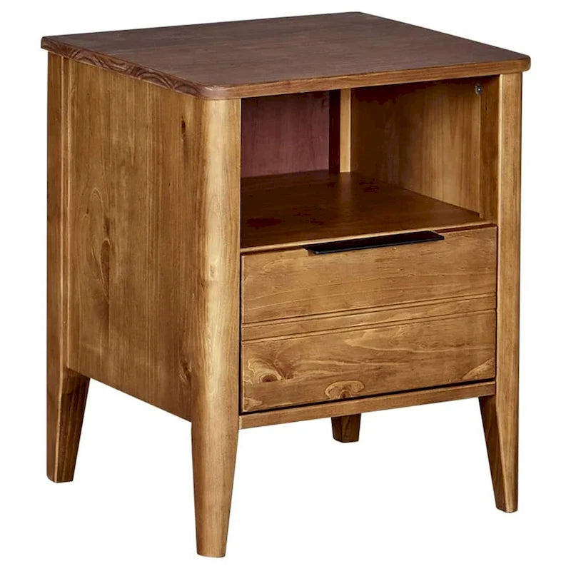  California Classic 1 Drawer Wooden Nightstand End Table, Honey Brown - 19.40