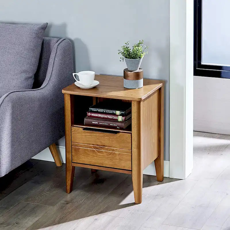 Table de chevet en bois avec 1 tiroir California Classic, brun miel - 19.40