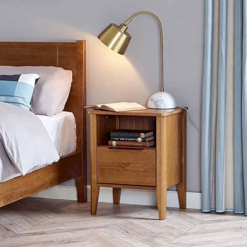 Table de chevet en bois avec 1 tiroir California Classic, brun miel - 19.40