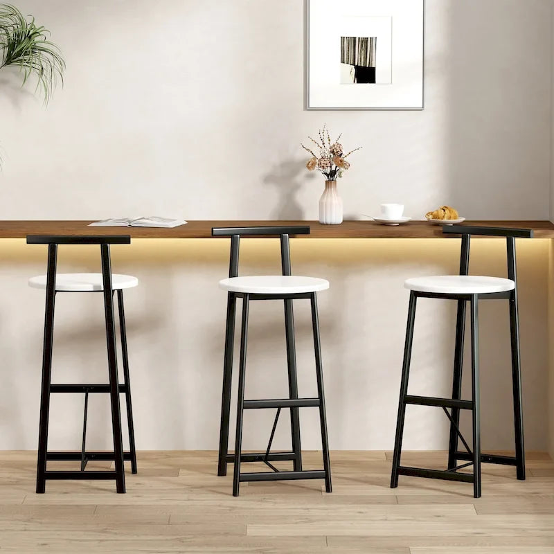 Tabouret de bar 27H - Lot de 3 tabourets de bar ronds en bois avec repose-pieds, assemblage facile, pour salle à manger, cuisine
