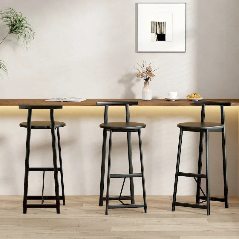 Tabouret de bar 27H - Lot de 3 tabourets de bar ronds en bois avec repose-pieds, assemblage facile, pour salle à manger, cuisine