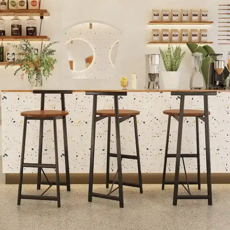 Tabouret de bar 27H - Lot de 3 tabourets de bar ronds en bois avec repose-pieds, assemblage facile, pour salle à manger, cuisine