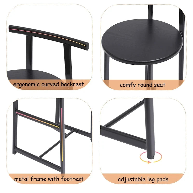 Tabouret de bar 27H - Lot de 3 tabourets de bar ronds en bois avec repose-pieds, assemblage facile, pour salle à manger, cuisine