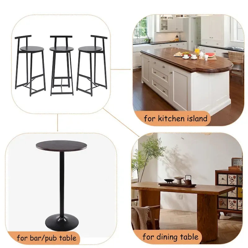 Tabouret de bar 27H - Lot de 3 tabourets de bar ronds en bois avec repose-pieds, assemblage facile, pour salle à manger, cuisine