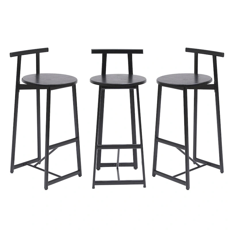 Tabouret de bar 27H - Lot de 3 tabourets de bar ronds en bois avec repose-pieds, assemblage facile, pour salle à manger, cuisine