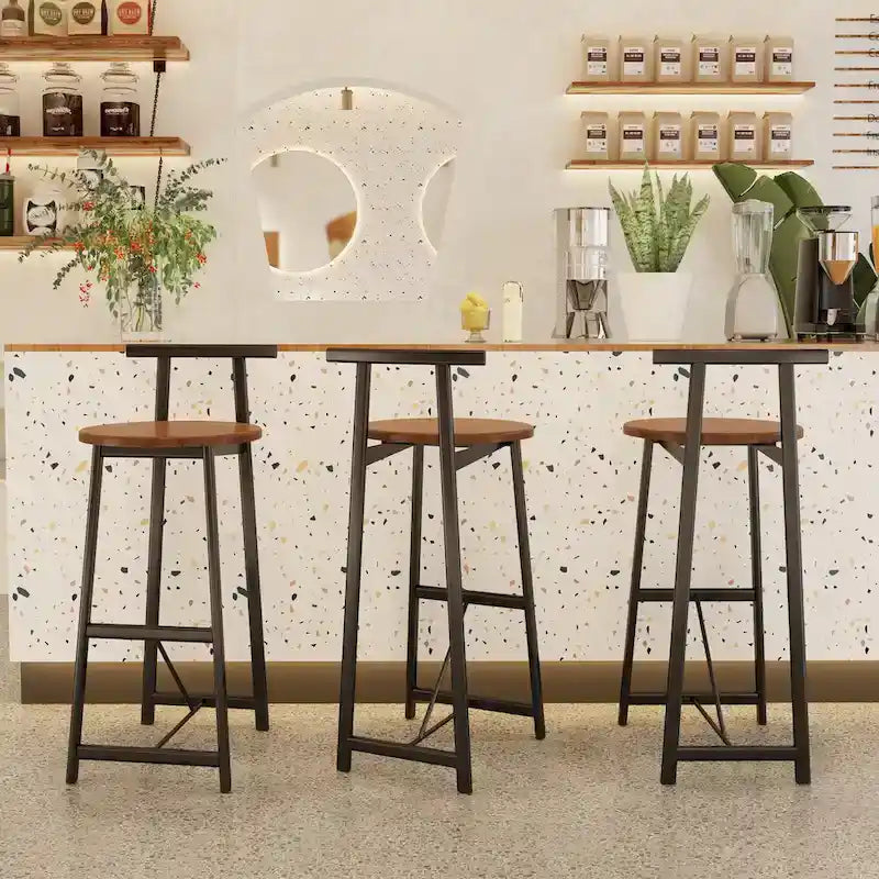 Tabouret de bar 27H - Lot de 3 tabourets de bar ronds en bois avec repose-pieds, assemblage facile, pour salle à manger, cuisine