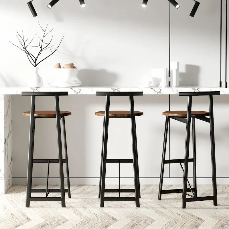 Tabouret de bar 27H - Lot de 3 tabourets de bar ronds en bois avec repose-pieds, assemblage facile, pour salle à manger, cuisine