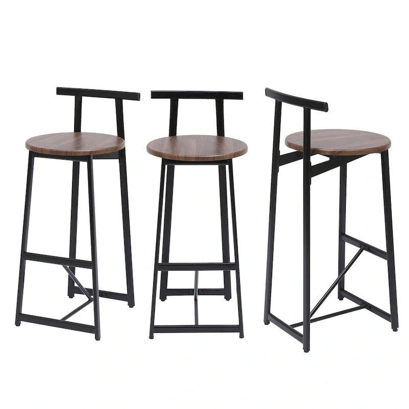 Tabouret de bar 27H - Lot de 3 tabourets de bar ronds en bois avec repose-pieds, assemblage facile, pour salle à manger, cuisine