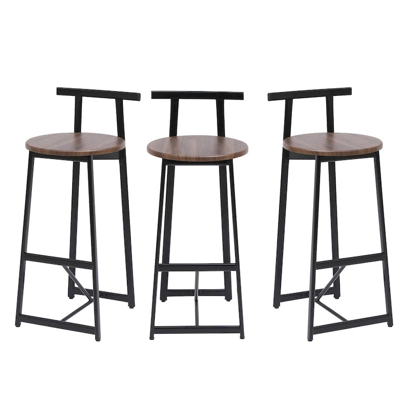 Tabouret de bar 27H - Lot de 3 tabourets de bar ronds en bois avec repose-pieds, assemblage facile, pour salle à manger, cuisine