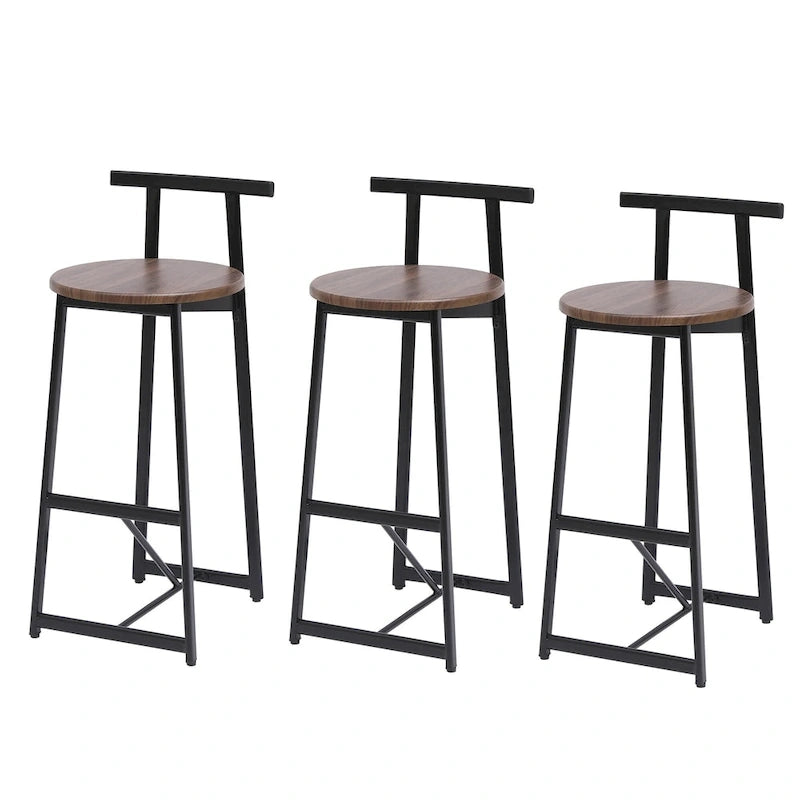 Tabouret de bar 27H - Lot de 3 tabourets de bar ronds en bois avec repose-pieds, assemblage facile, pour salle à manger, cuisine