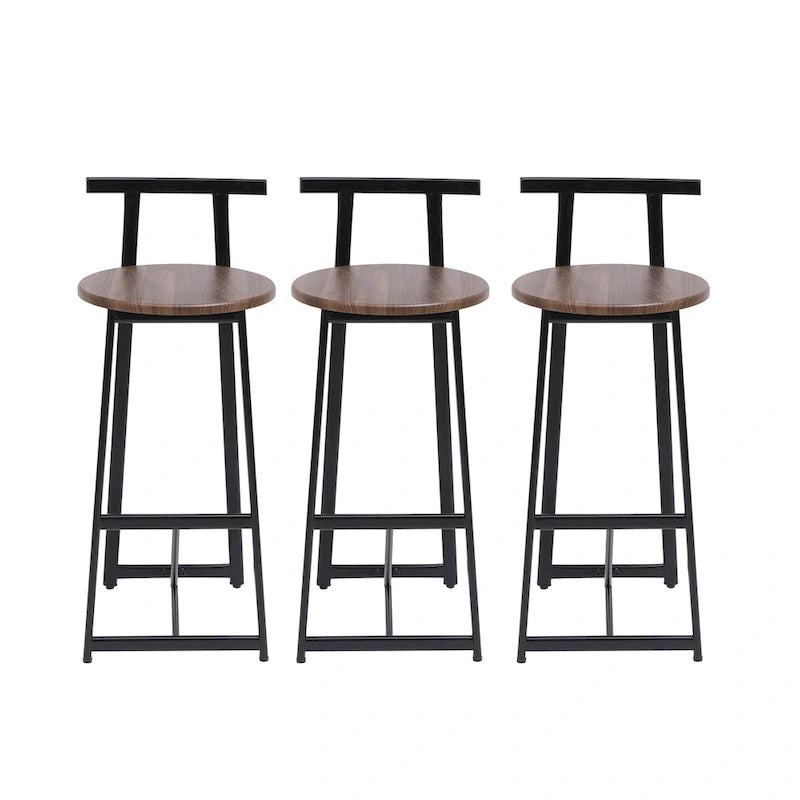 Tabouret de bar 27H - Lot de 3 tabourets de bar ronds en bois avec repose-pieds, assemblage facile, pour salle à manger, cuisine