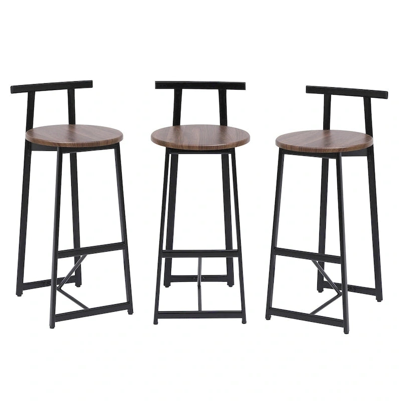 Tabouret de bar 27H - Lot de 3 tabourets de bar ronds en bois avec repose-pieds, assemblage facile, pour salle à manger, cuisine