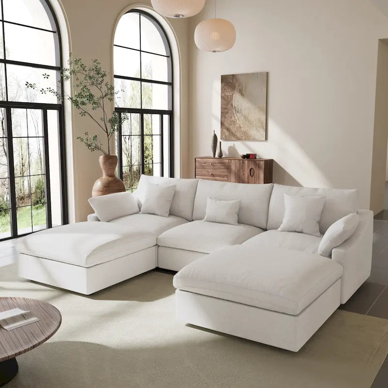 Canapé modulaire sectionnel Cloud, canapé surdimensionné en U de 303 cm avec chaises longues et poufs pour salon