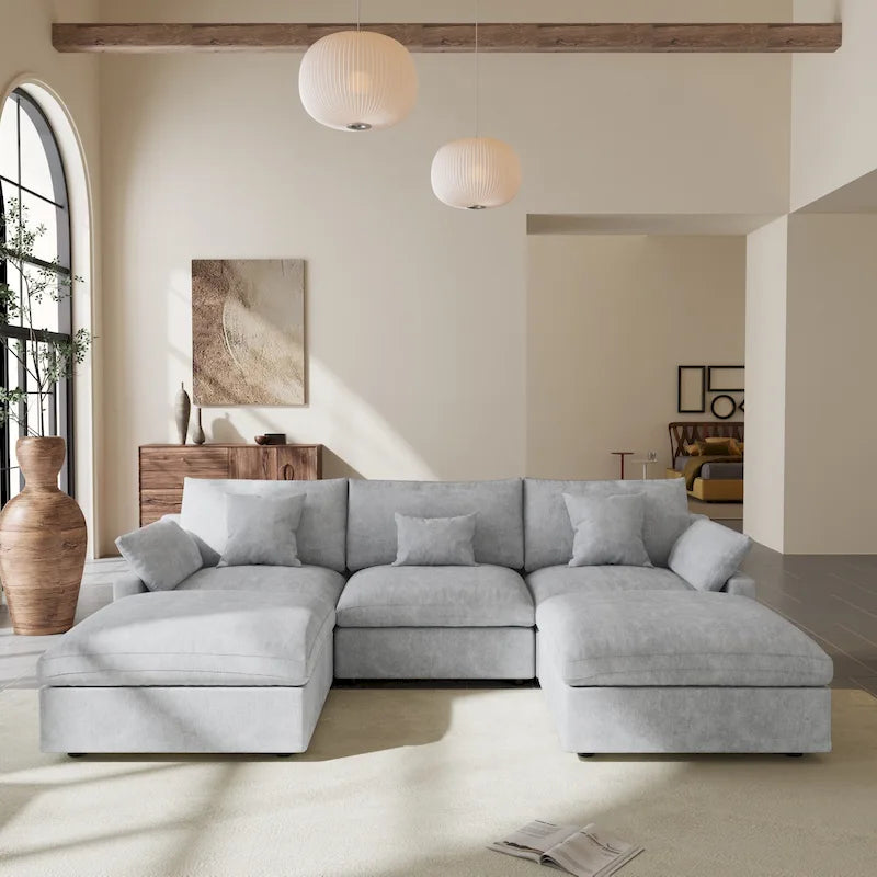 Canapé modulaire sectionnel Cloud, canapé surdimensionné en U de 303 cm avec chaises longues et poufs pour salon