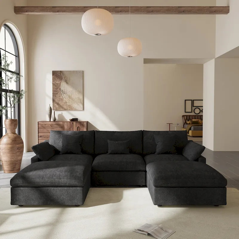 Canapé modulaire sectionnel Cloud, canapé surdimensionné en U de 303 cm avec chaises longues et poufs pour salon