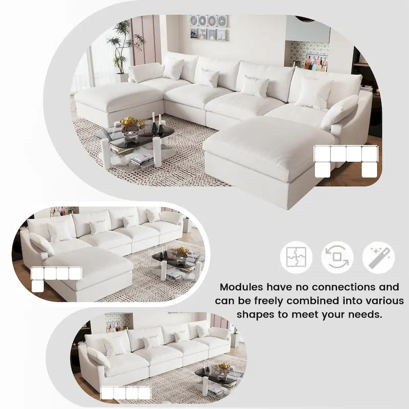 Canapé modulaire sectionnel Cloud, canapé surdimensionné en U de 303 cm avec chaises longues et poufs pour salon