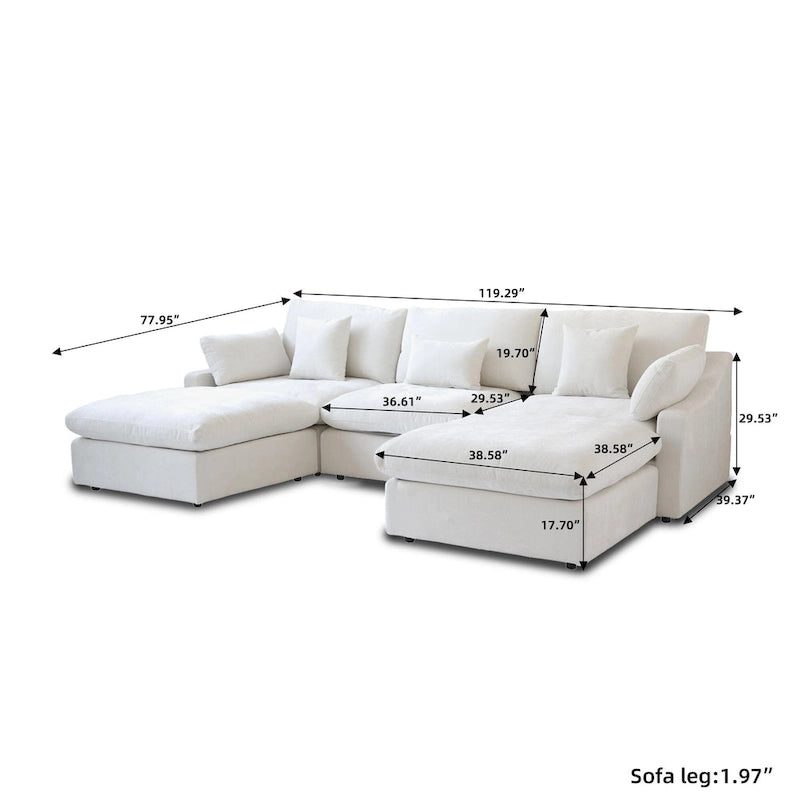 Canapé modulaire sectionnel Cloud, canapé surdimensionné en U de 303 cm avec chaises longues et poufs pour salon
