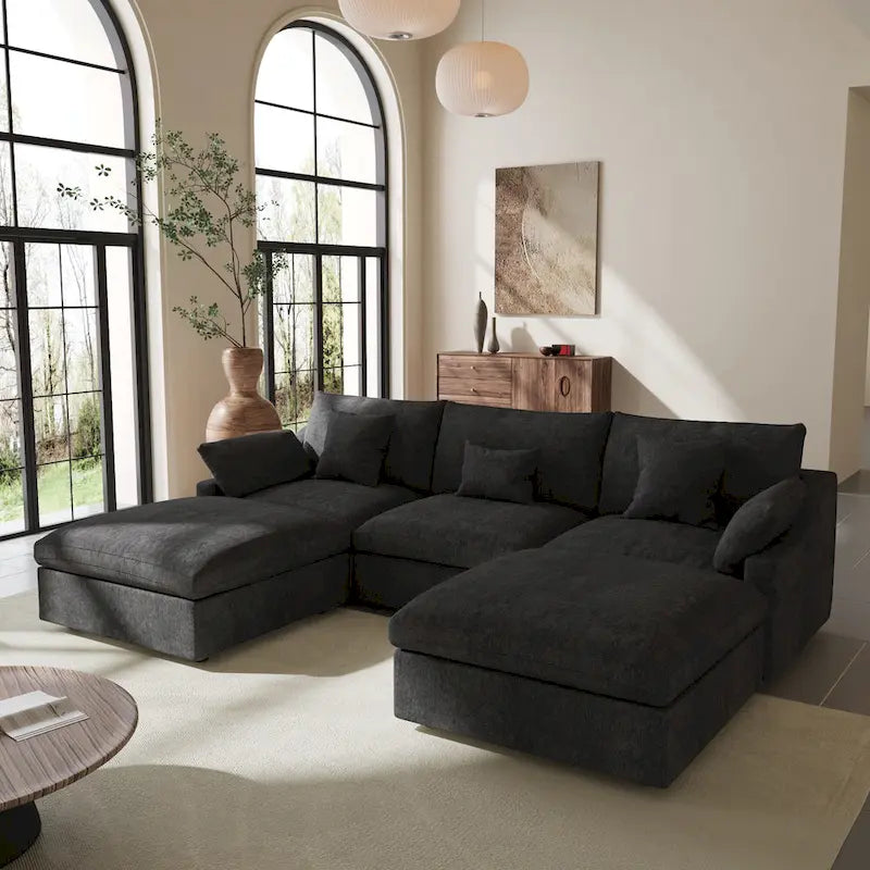 Canapé modulaire sectionnel Cloud, canapé surdimensionné en U de 303 cm avec chaises longues et poufs pour salon