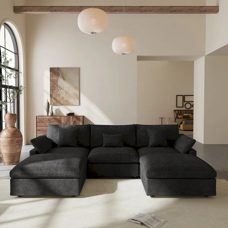 Canapé modulaire sectionnel Cloud, canapé surdimensionné en U de 303 cm avec chaises longues et poufs pour salon