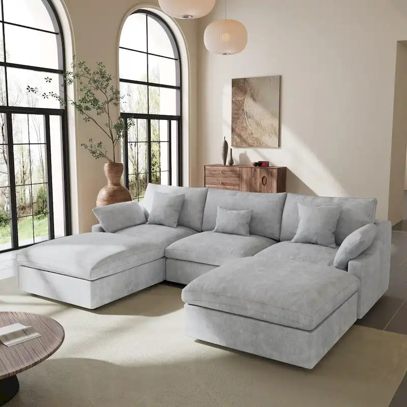 Canapé modulaire sectionnel Cloud, canapé surdimensionné en U de 303 cm avec chaises longues et poufs pour salon