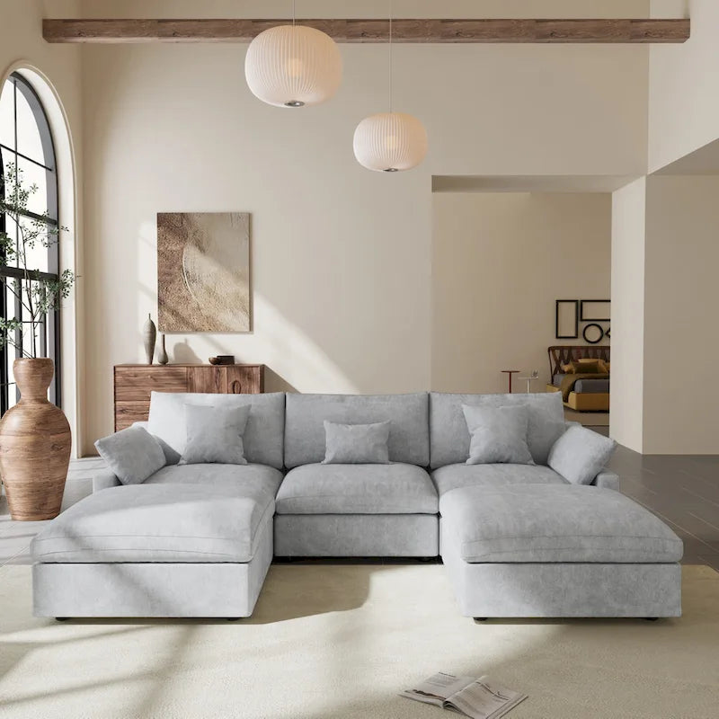 Canapé modulaire sectionnel Cloud, canapé surdimensionné en U de 303 cm avec chaises longues et poufs pour salon