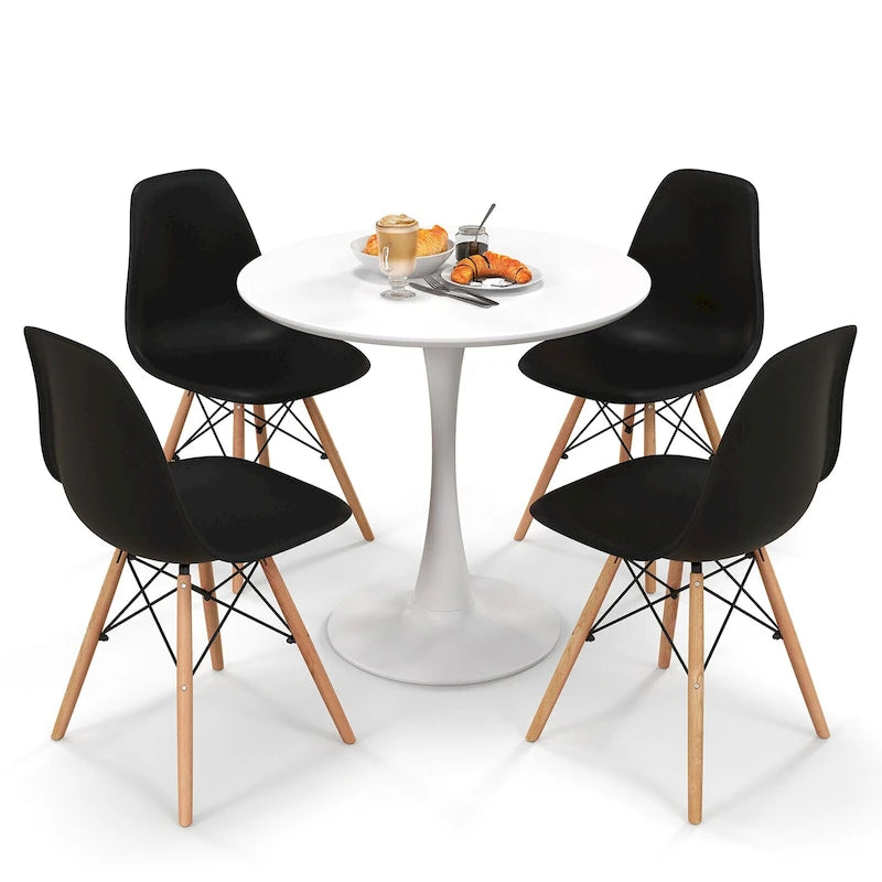 Gymax Ensemble de 5 pièces de salle à manger Table ronde moderne 4 chaises pour petits espaces