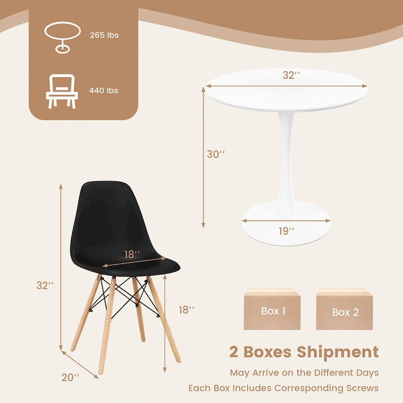 Gymax Ensemble de 5 pièces de salle à manger Table ronde moderne 4 chaises pour petits espaces