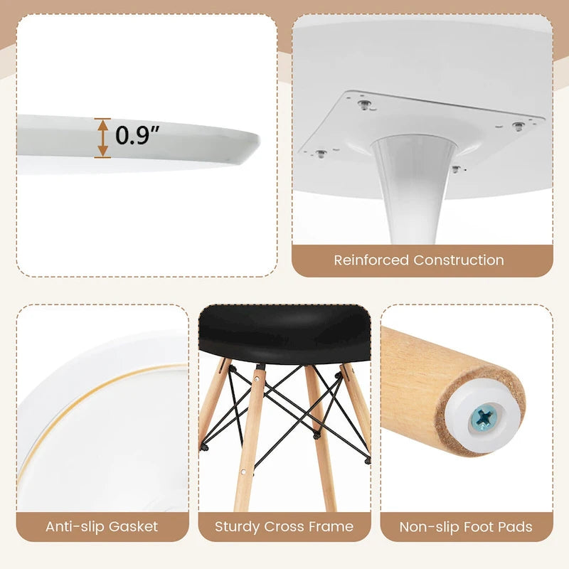 Gymax Ensemble de 5 pièces de salle à manger Table ronde moderne 4 chaises pour petits espaces