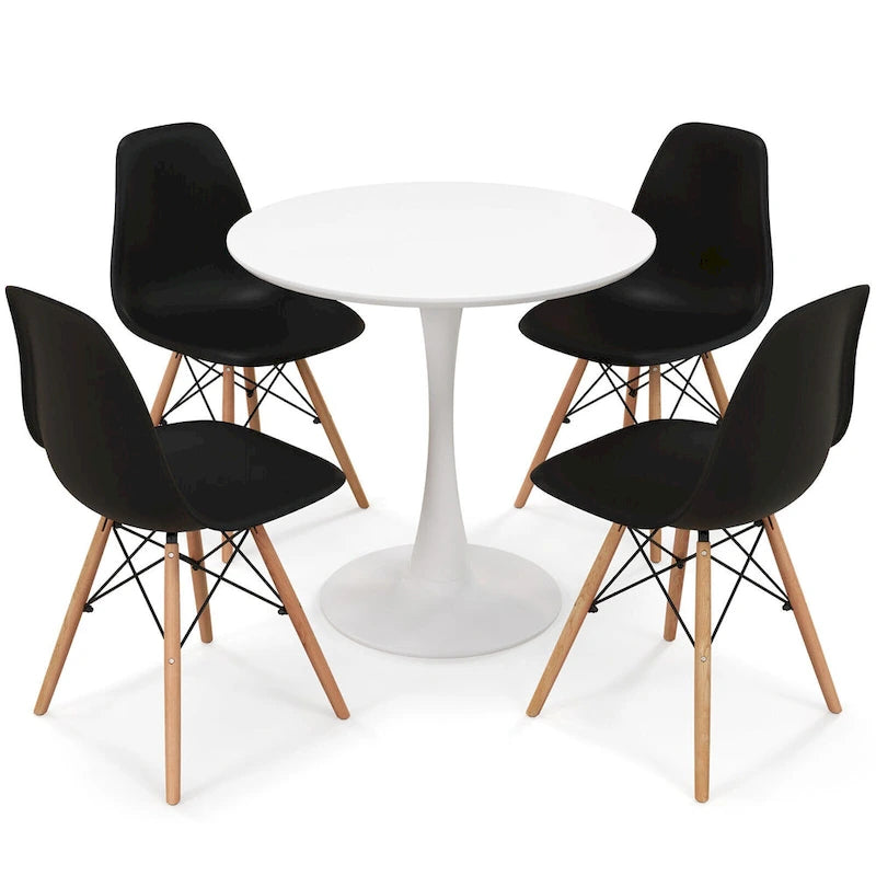 Gymax Ensemble de 5 pièces de salle à manger Table ronde moderne 4 chaises pour petits espaces
