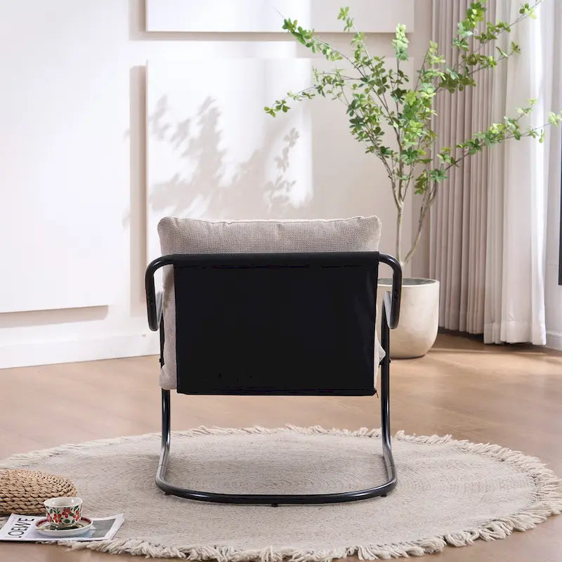 FERPIT Fauteuil d'appoint incurvé moderne avec revêtement en similicuir de lin, fauteuil de salon confortable avec cadre en métal et coussins