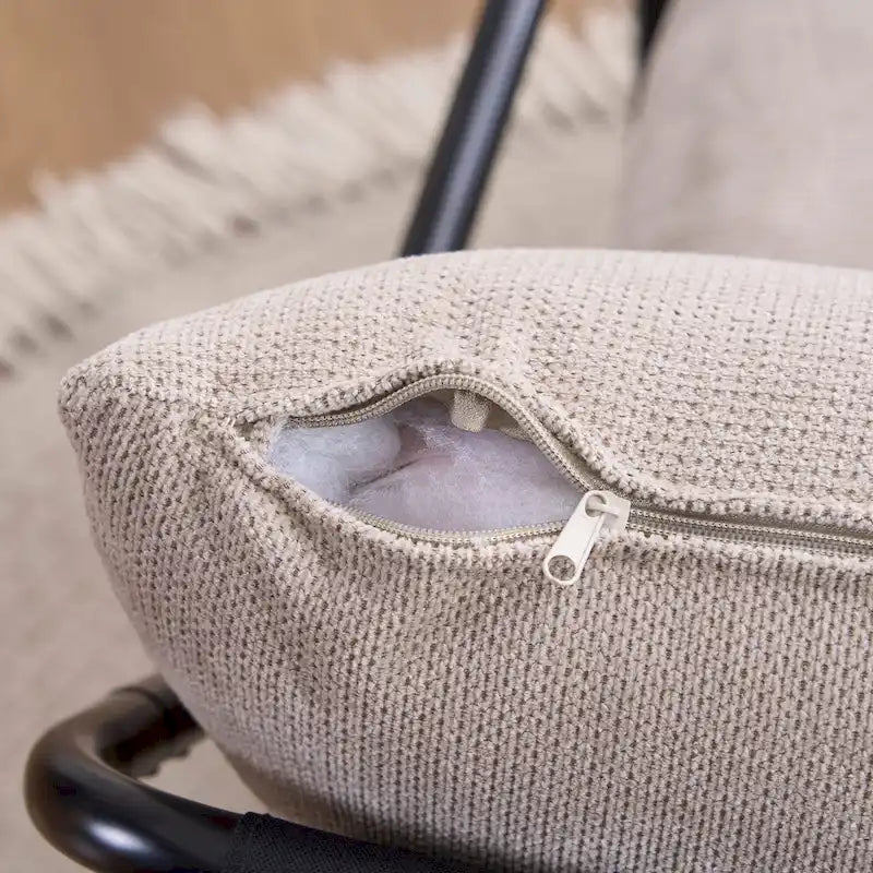 FERPIT Fauteuil d'appoint incurvé moderne avec revêtement en similicuir de lin, fauteuil de salon confortable avec cadre en métal et coussins