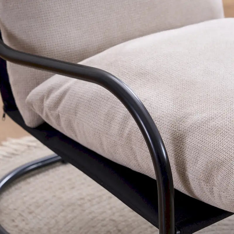 FERPIT Fauteuil d'appoint incurvé moderne avec revêtement en similicuir de lin, fauteuil de salon confortable avec cadre en métal et coussins