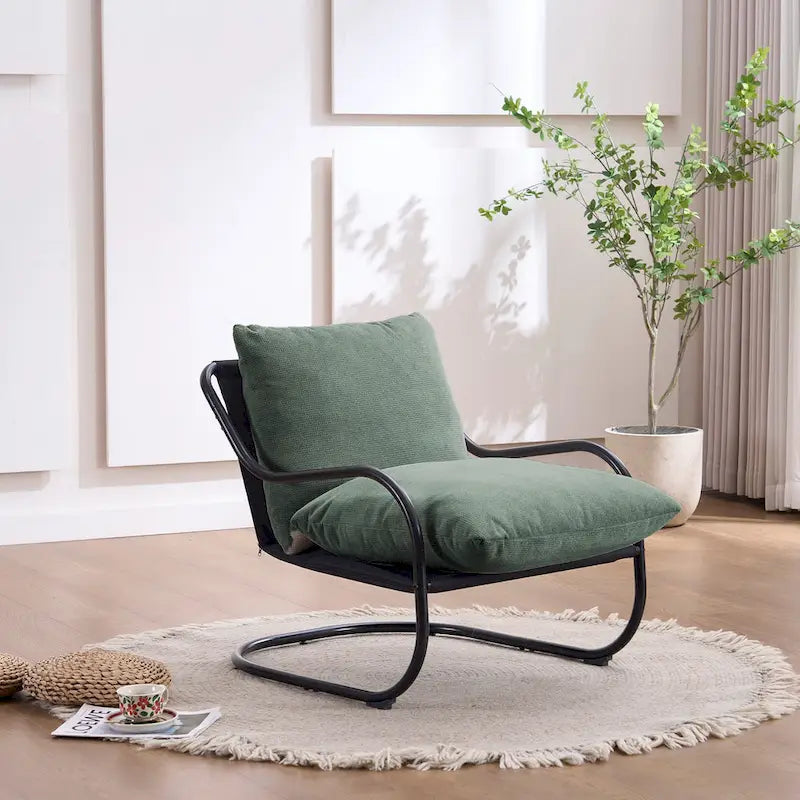 FERPIT Fauteuil d'appoint incurvé moderne avec revêtement en similicuir de lin, fauteuil de salon confortable avec cadre en métal et coussins