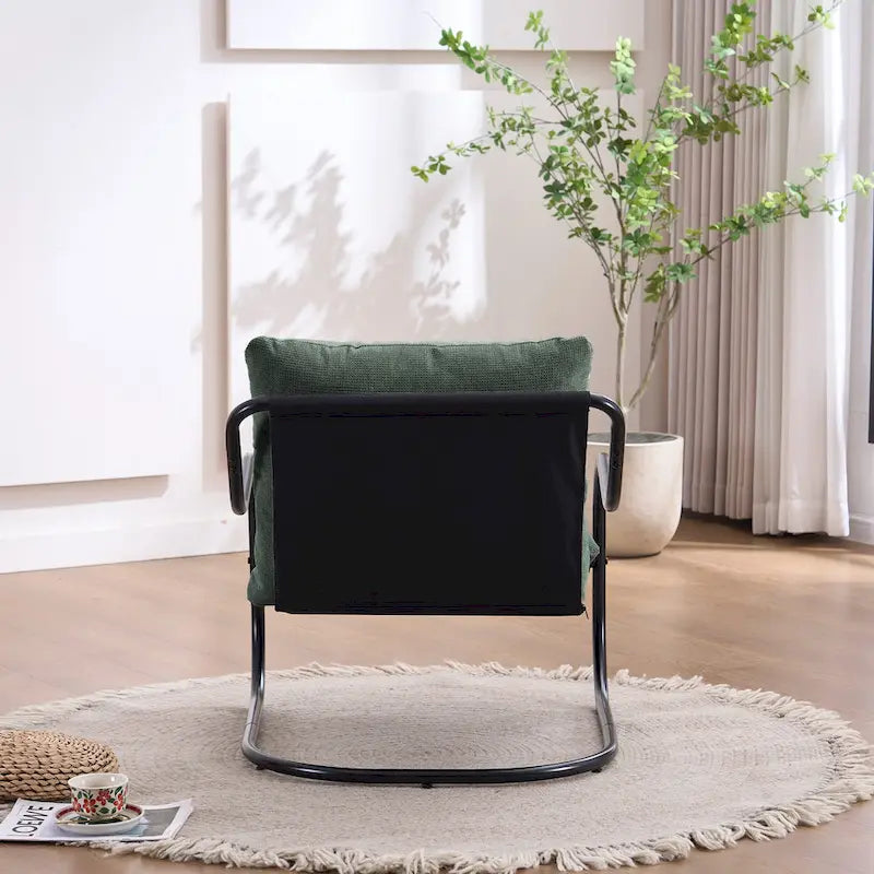 FERPIT Fauteuil d'appoint incurvé moderne avec revêtement en similicuir de lin, fauteuil de salon confortable avec cadre en métal et coussins