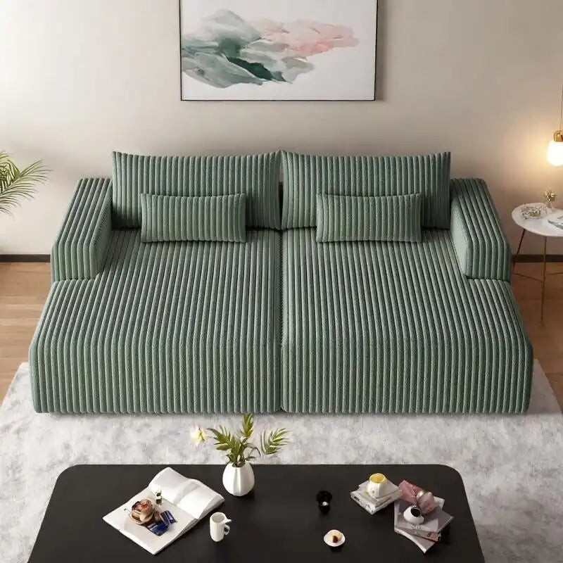 Sectionnel 102 en velours côtelé Corduroy Cloud avec canapé-lit inclinable, conception sans assemblage et dossier ergonomique